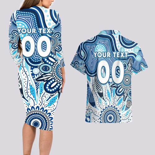 Personalised Kangaroos NAIDOC Week 2024 Couples Matching Long Sleeve Bodycon Dress and Hawaiian Shirt Aussie Aboriginal Art