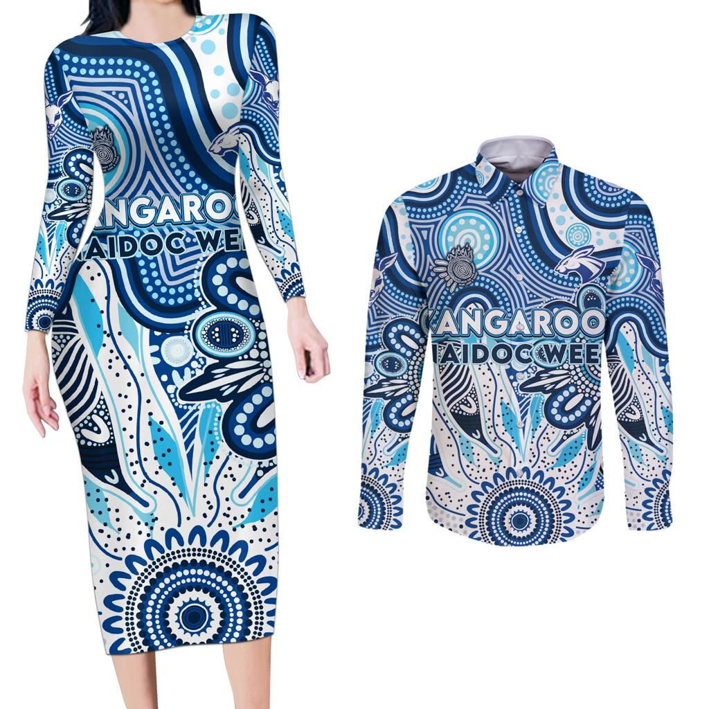 Personalised Kangaroos NAIDOC Week 2024 Couples Matching Long Sleeve Bodycon Dress and Long Sleeve Button Shirt Aussie Aboriginal Art