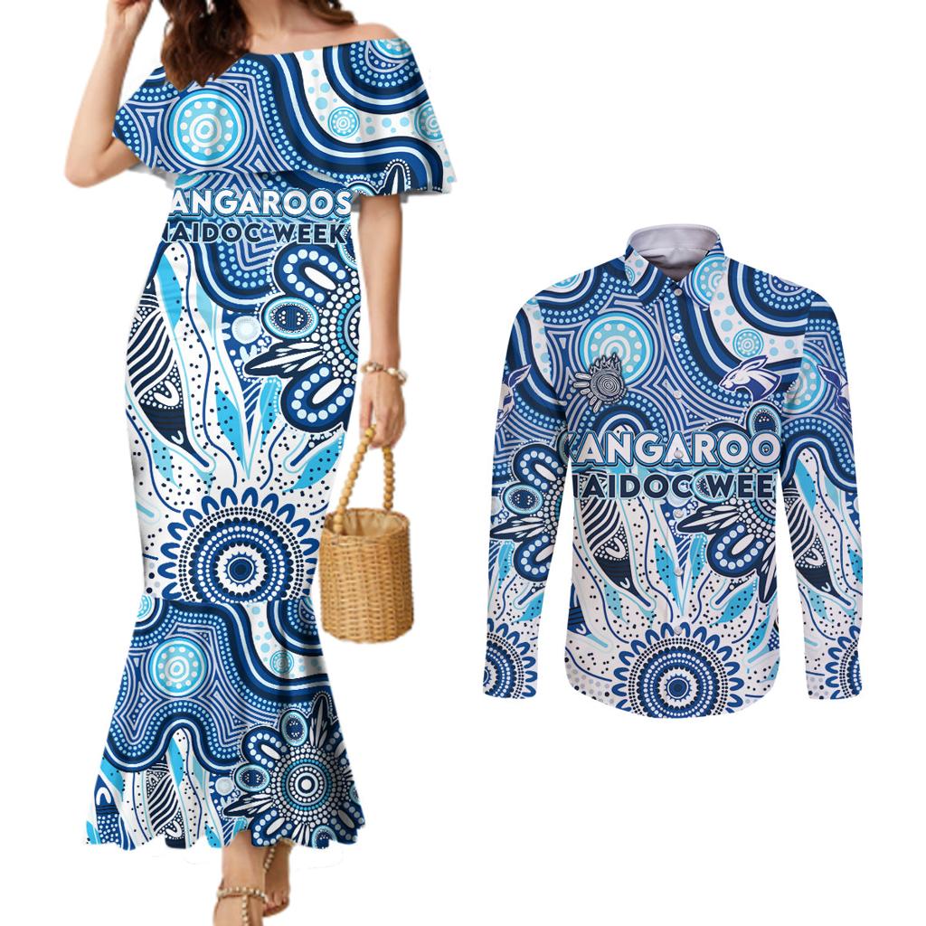 Personalised Kangaroos NAIDOC Week 2024 Couples Matching Mermaid Dress and Long Sleeve Button Shirt Aussie Aboriginal Art