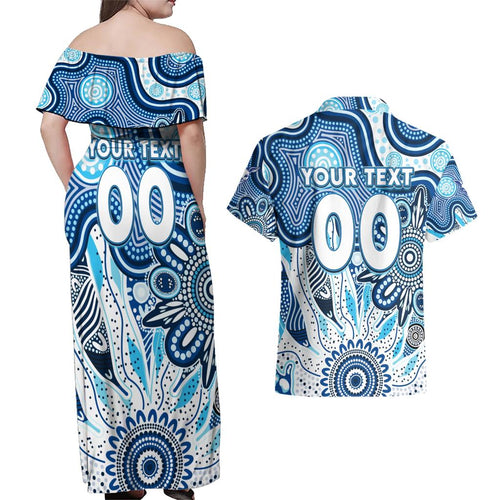 Personalised Kangaroos NAIDOC Week 2024 Couples Matching Off Shoulder Maxi Dress and Hawaiian Shirt Aussie Aboriginal Art