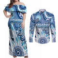 Personalised Kangaroos NAIDOC Week 2024 Couples Matching Off Shoulder Maxi Dress and Long Sleeve Button Shirt Aussie Aboriginal Art