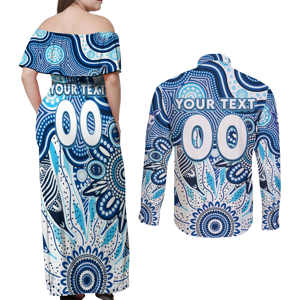 Personalised Kangaroos NAIDOC Week 2024 Couples Matching Off Shoulder Maxi Dress and Long Sleeve Button Shirt Aussie Aboriginal Art