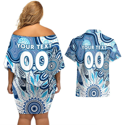 Personalised Kangaroos NAIDOC Week 2024 Couples Matching Off Shoulder Short Dress and Hawaiian Shirt Aussie Aboriginal Art