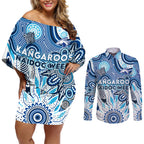 Personalised Kangaroos NAIDOC Week 2024 Couples Matching Off Shoulder Short Dress and Long Sleeve Button Shirt Aussie Aboriginal Art