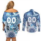 Personalised Kangaroos NAIDOC Week 2024 Couples Matching Off Shoulder Short Dress and Long Sleeve Button Shirt Aussie Aboriginal Art
