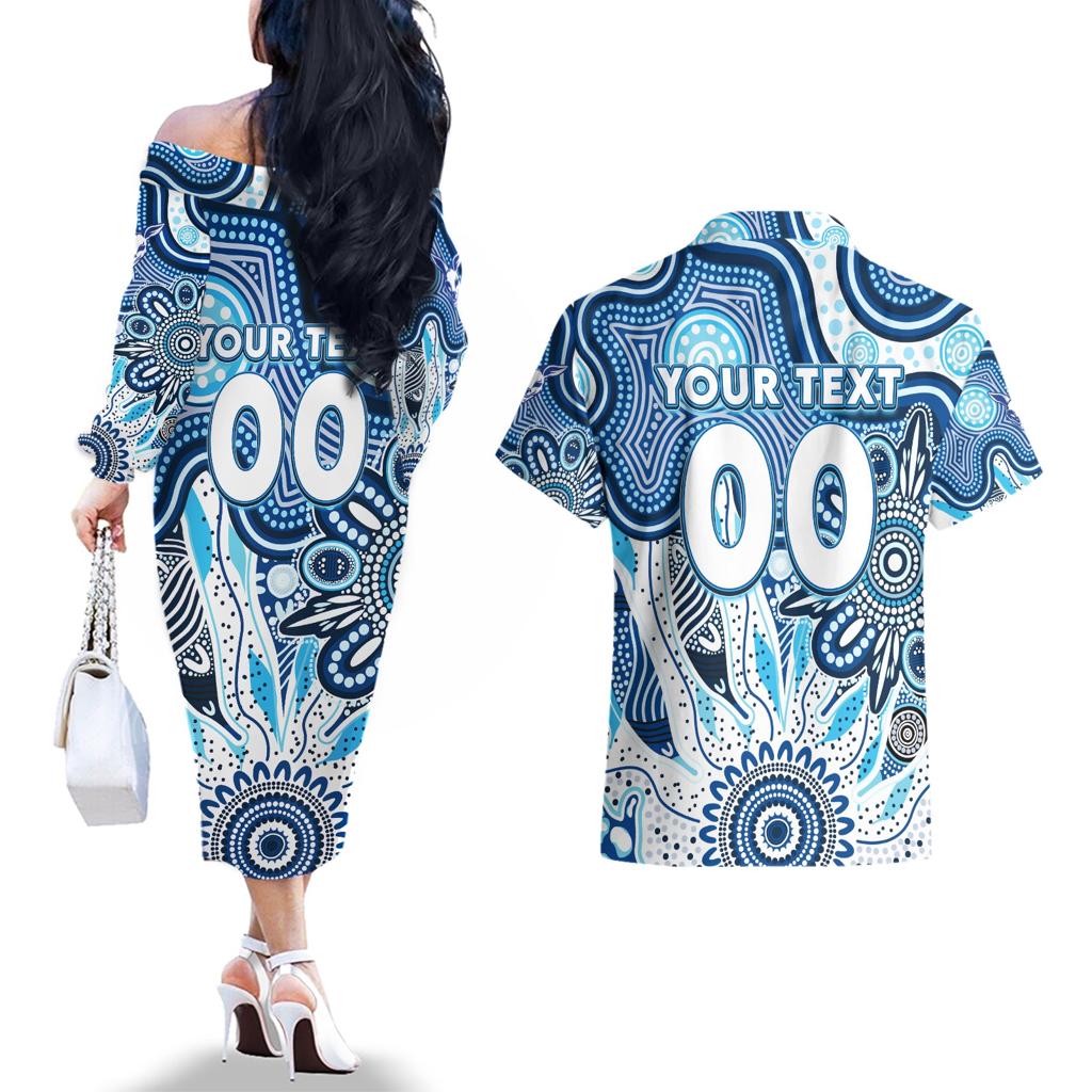 Personalised Kangaroos NAIDOC Week 2024 Couples Matching Off The Shoulder Long Sleeve Dress and Hawaiian Shirt Aussie Aboriginal Art