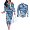 Personalised Kangaroos NAIDOC Week 2024 Couples Matching Off The Shoulder Long Sleeve Dress and Long Sleeve Button Shirt Aussie Aboriginal Art