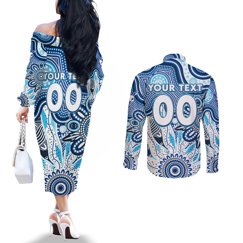 Personalised Kangaroos NAIDOC Week 2024 Couples Matching Off The Shoulder Long Sleeve Dress and Long Sleeve Button Shirt Aussie Aboriginal Art