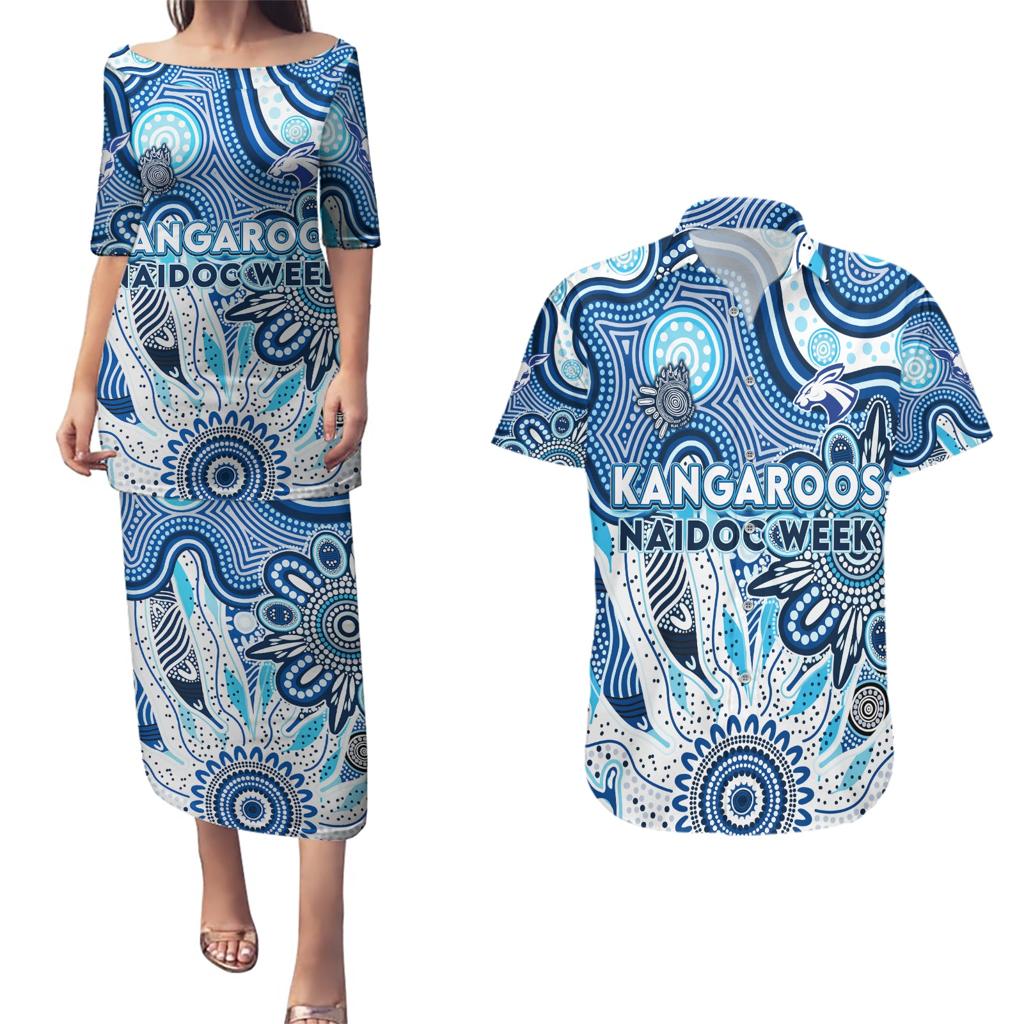 Personalised Kangaroos NAIDOC Week 2024 Couples Matching Puletasi and Hawaiian Shirt Aussie Aboriginal Art