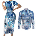 Personalised Kangaroos NAIDOC Week 2024 Couples Matching Short Sleeve Bodycon Dress and Long Sleeve Button Shirt Aussie Aboriginal Art