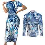 Personalised Kangaroos NAIDOC Week 2024 Couples Matching Short Sleeve Bodycon Dress and Long Sleeve Button Shirt Aussie Aboriginal Art