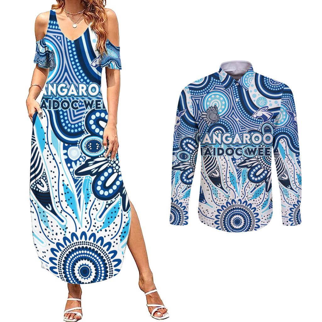 Personalised Kangaroos NAIDOC Week 2024 Couples Matching Summer Maxi Dress and Long Sleeve Button Shirt Aussie Aboriginal Art