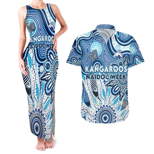 Personalised Kangaroos NAIDOC Week 2024 Couples Matching Tank Maxi Dress and Hawaiian Shirt Aussie Aboriginal Art