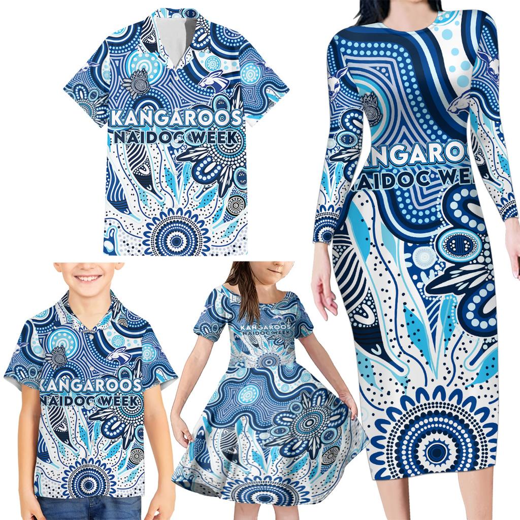 Personalised Kangaroos NAIDOC Week 2024 Family Matching Long Sleeve Bodycon Dress and Hawaiian Shirt Aussie Aboriginal Art