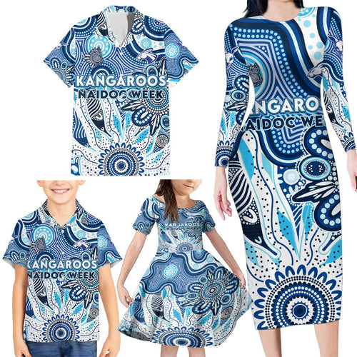 Personalised Kangaroos NAIDOC Week 2024 Family Matching Long Sleeve Bodycon Dress and Hawaiian Shirt Aussie Aboriginal Art