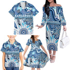 Personalised Kangaroos NAIDOC Week 2024 Family Matching Off The Shoulder Long Sleeve Dress and Hawaiian Shirt Aussie Aboriginal Art