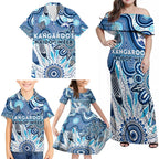Personalised Kangaroos NAIDOC Week 2024 Family Matching Off Shoulder Maxi Dress and Hawaiian Shirt Aussie Aboriginal Art