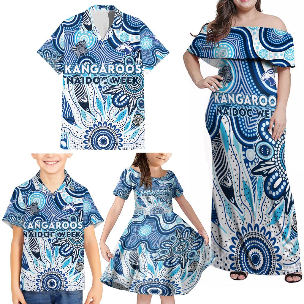 Personalised Kangaroos NAIDOC Week 2024 Family Matching Off Shoulder Maxi Dress and Hawaiian Shirt Aussie Aboriginal Art