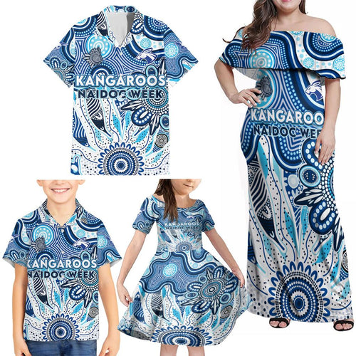 Personalised Kangaroos NAIDOC Week 2024 Family Matching Off Shoulder Maxi Dress and Hawaiian Shirt Aussie Aboriginal Art