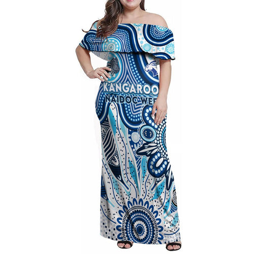 Personalised Kangaroos NAIDOC Week 2024 Family Matching Off Shoulder Maxi Dress and Hawaiian Shirt Aussie Aboriginal Art