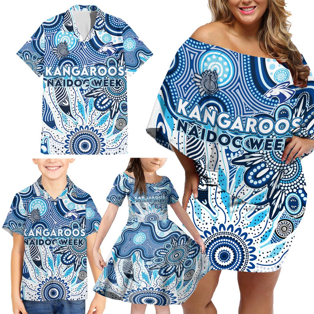 Personalised Kangaroos NAIDOC Week 2024 Family Matching Off Shoulder Short Dress and Hawaiian Shirt Aussie Aboriginal Art
