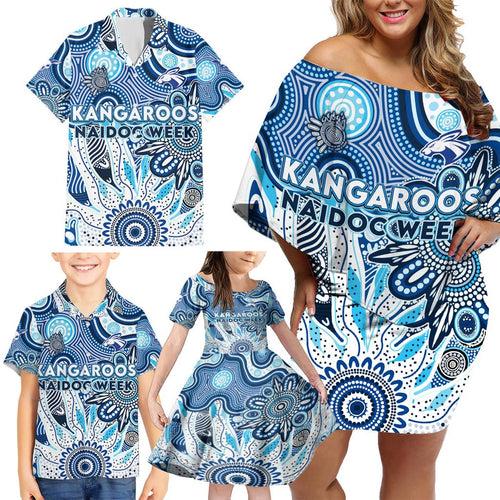 Personalised Kangaroos NAIDOC Week 2024 Family Matching Off Shoulder Short Dress and Hawaiian Shirt Aussie Aboriginal Art