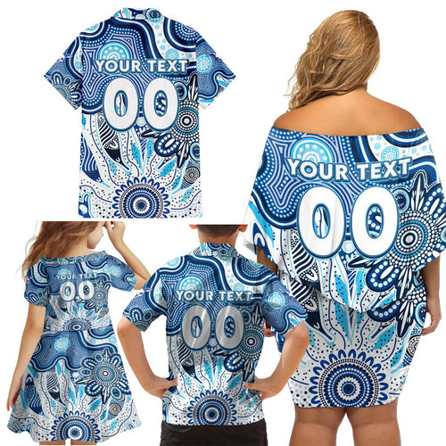 Personalised Kangaroos NAIDOC Week 2024 Family Matching Off Shoulder Short Dress and Hawaiian Shirt Aussie Aboriginal Art