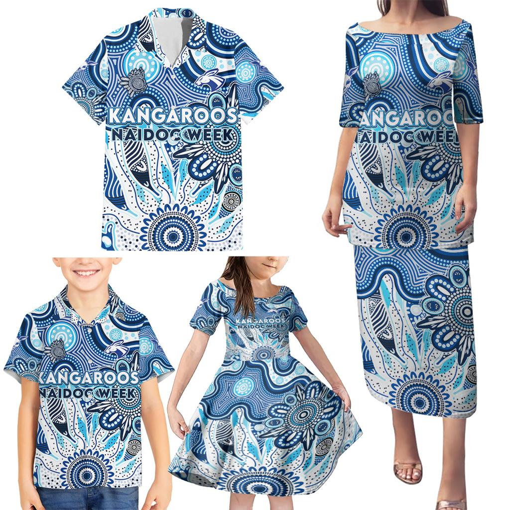 Personalised Kangaroos NAIDOC Week 2024 Family Matching Puletasi and Hawaiian Shirt Aussie Aboriginal Art