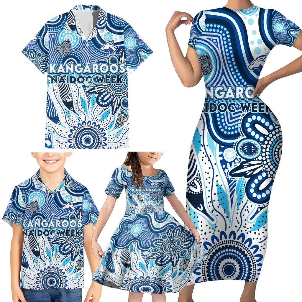 Personalised Kangaroos NAIDOC Week 2024 Family Matching Short Sleeve Bodycon Dress and Hawaiian Shirt Aussie Aboriginal Art