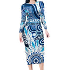Personalised Kangaroos NAIDOC Week 2024 Long Sleeve Bodycon Dress Aussie Aboriginal Art