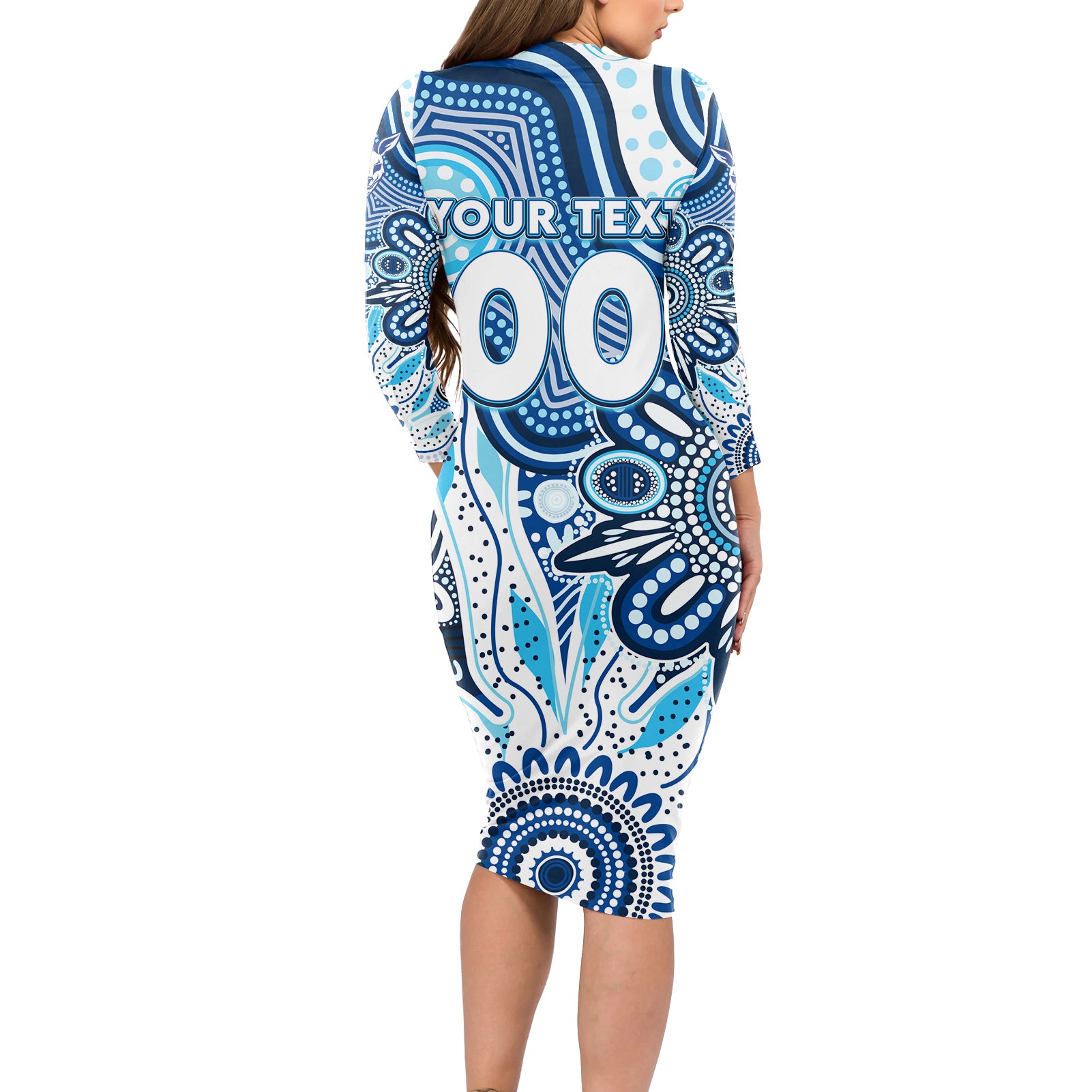 Personalised Kangaroos NAIDOC Week 2024 Long Sleeve Bodycon Dress Aussie Aboriginal Art