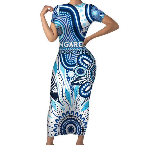 Personalised Kangaroos NAIDOC Week 2024 Short Sleeve Bodycon Dress Aussie Aboriginal Art