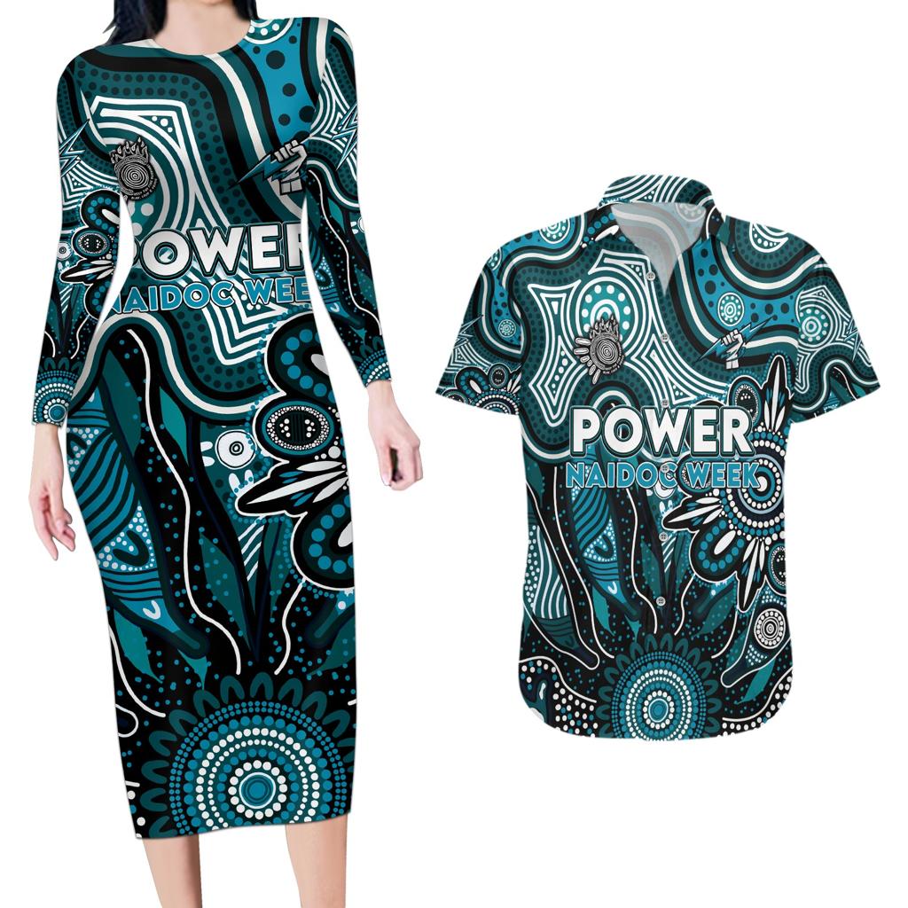 Personalised Power NAIDOC Week 2024 Couples Matching Long Sleeve Bodycon Dress and Hawaiian Shirt Aussie Aboriginal Art