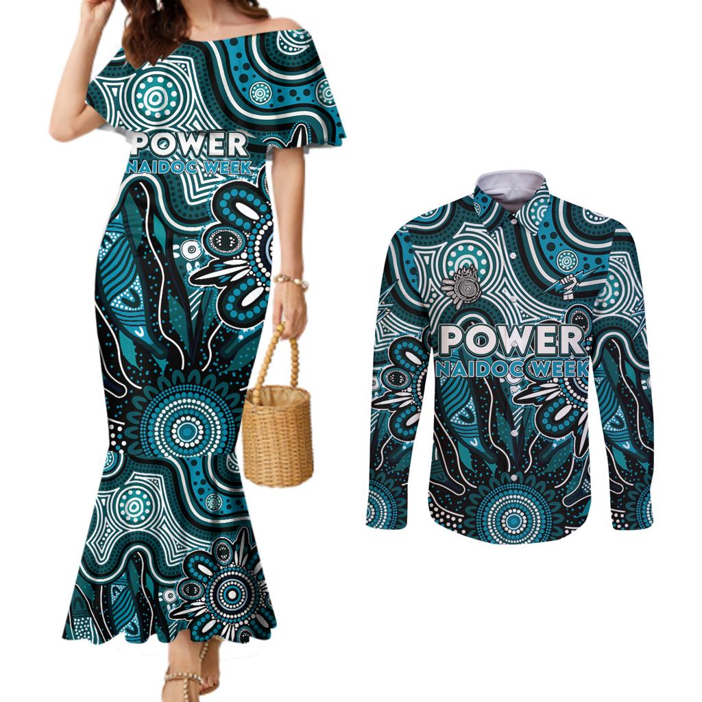 Personalised Power NAIDOC Week 2024 Couples Matching Mermaid Dress and Long Sleeve Button Shirt Aussie Aboriginal Art
