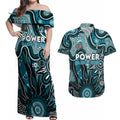 Personalised Power NAIDOC Week 2024 Couples Matching Off Shoulder Maxi Dress and Hawaiian Shirt Aussie Aboriginal Art