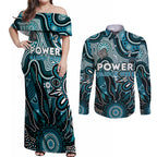 Personalised Power NAIDOC Week 2024 Couples Matching Off Shoulder Maxi Dress and Long Sleeve Button Shirt Aussie Aboriginal Art