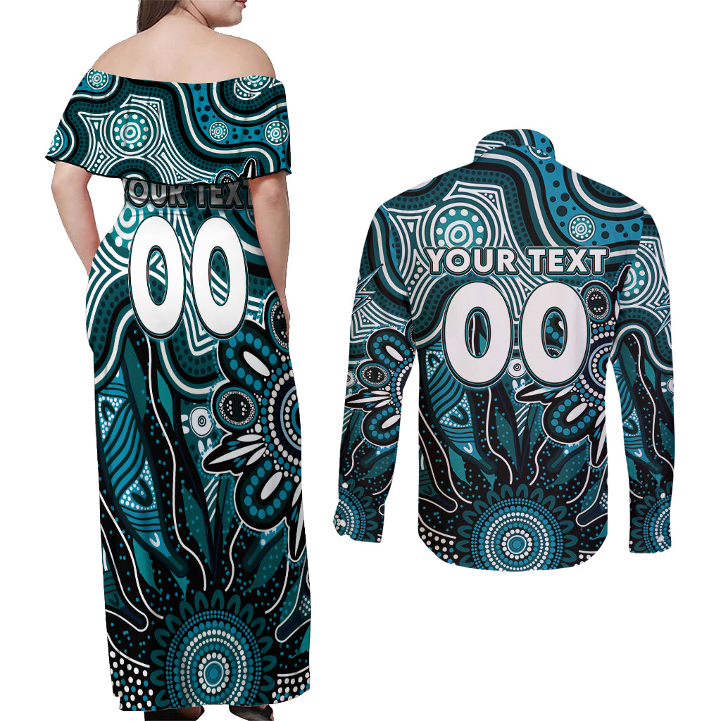 Personalised Power NAIDOC Week 2024 Couples Matching Off Shoulder Maxi Dress and Long Sleeve Button Shirt Aussie Aboriginal Art