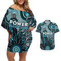 Personalised Power NAIDOC Week 2024 Couples Matching Off Shoulder Short Dress and Hawaiian Shirt Aussie Aboriginal Art
