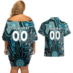 Personalised Power NAIDOC Week 2024 Couples Matching Off Shoulder Short Dress and Hawaiian Shirt Aussie Aboriginal Art