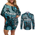 Personalised Power NAIDOC Week 2024 Couples Matching Off Shoulder Short Dress and Long Sleeve Button Shirt Aussie Aboriginal Art