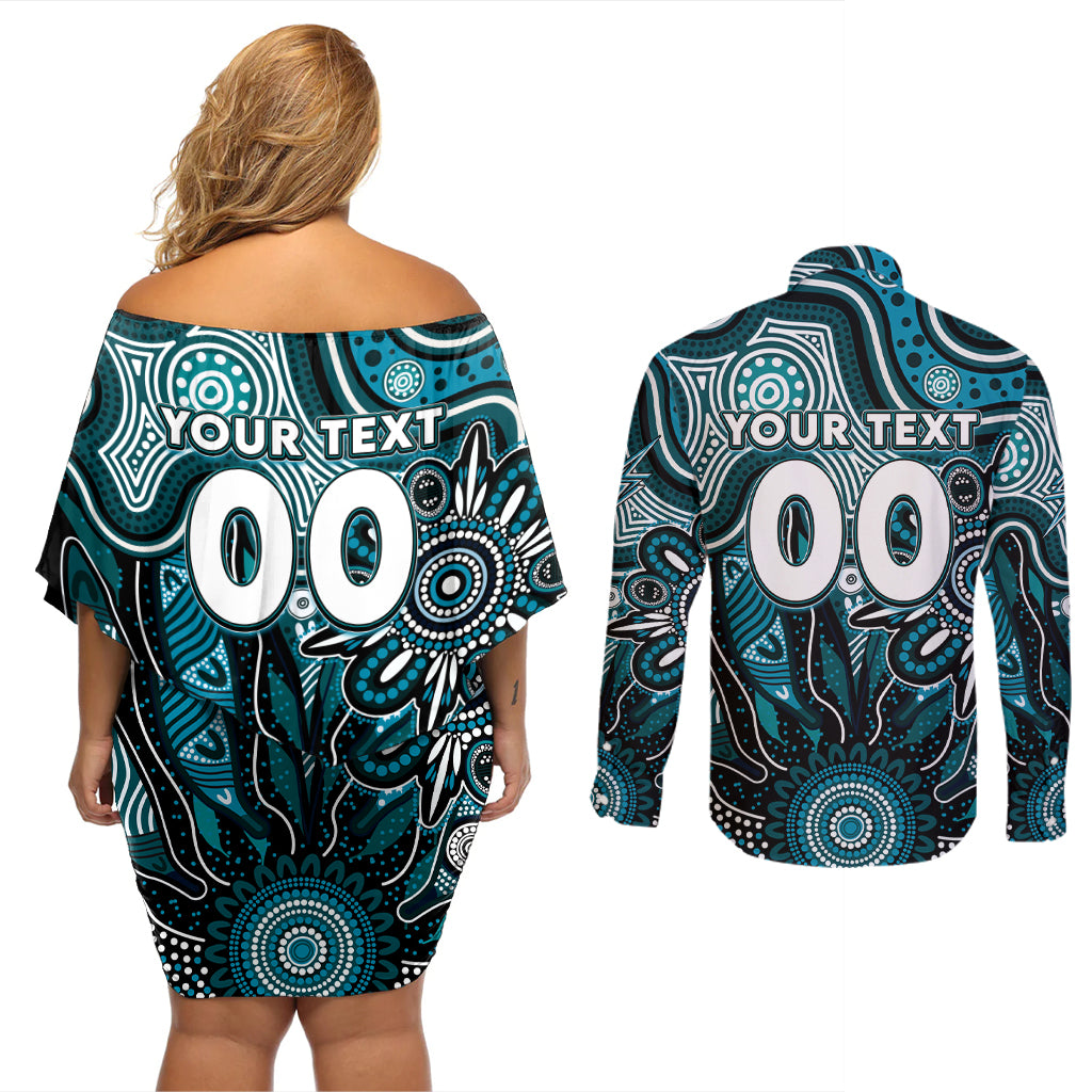 Personalised Power NAIDOC Week 2024 Couples Matching Off Shoulder Short Dress and Long Sleeve Button Shirt Aussie Aboriginal Art