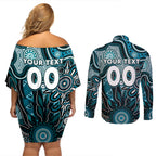 Personalised Power NAIDOC Week 2024 Couples Matching Off Shoulder Short Dress and Long Sleeve Button Shirt Aussie Aboriginal Art