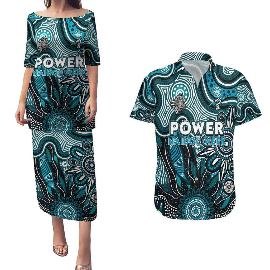 Personalised Power NAIDOC Week 2024 Couples Matching Puletasi and Hawaiian Shirt Aussie Aboriginal Art