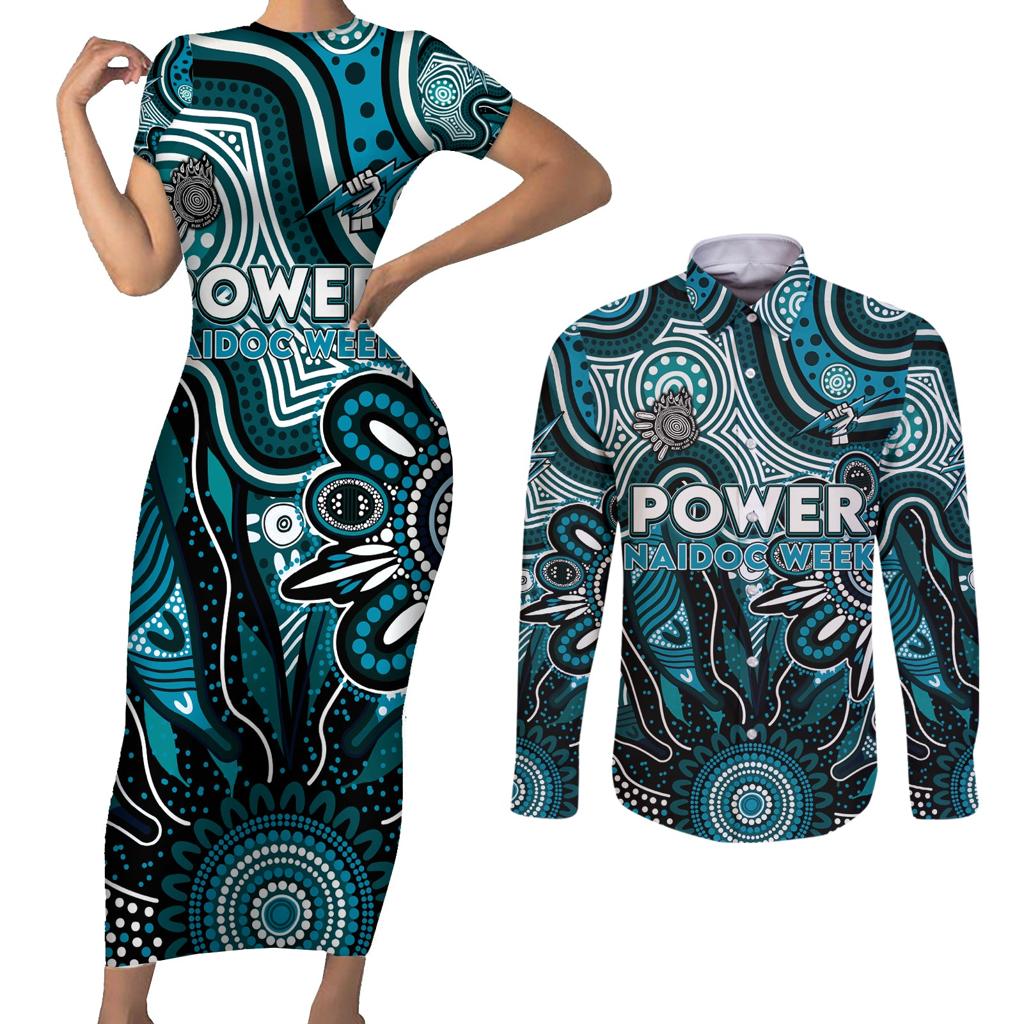 Personalised Power NAIDOC Week 2024 Couples Matching Short Sleeve Bodycon Dress and Long Sleeve Button Shirt Aussie Aboriginal Art