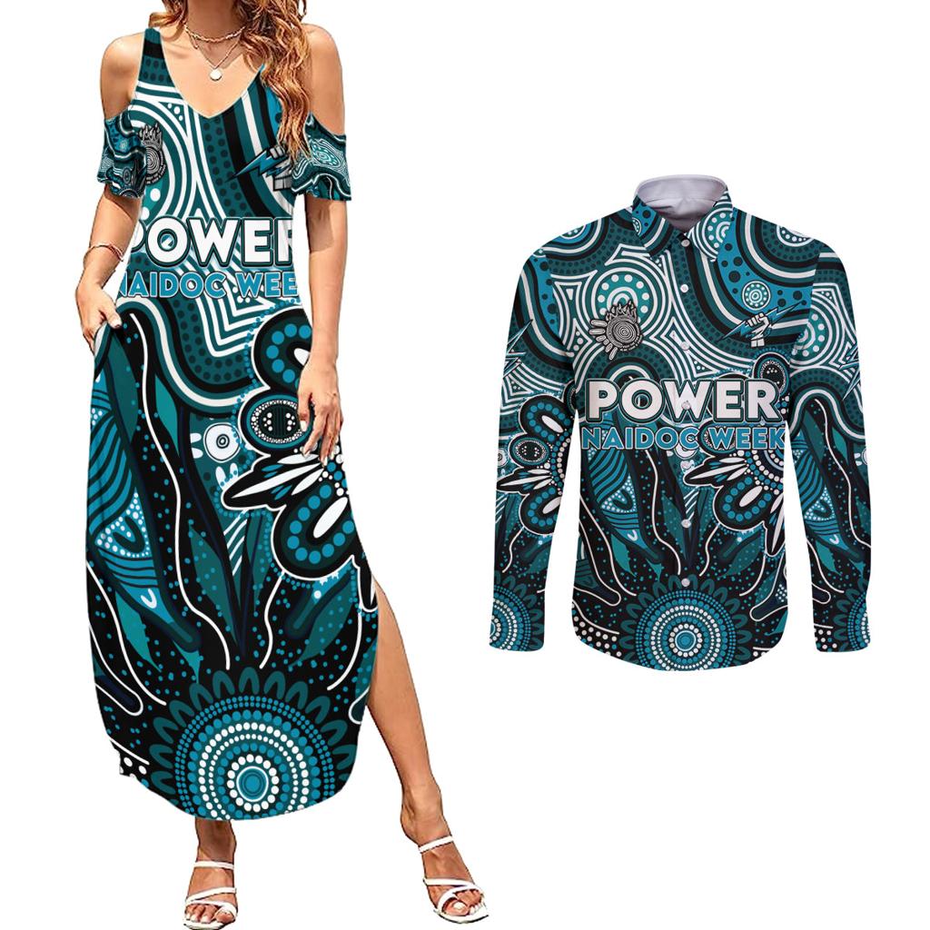 Personalised Power NAIDOC Week 2024 Couples Matching Summer Maxi Dress and Long Sleeve Button Shirt Aussie Aboriginal Art