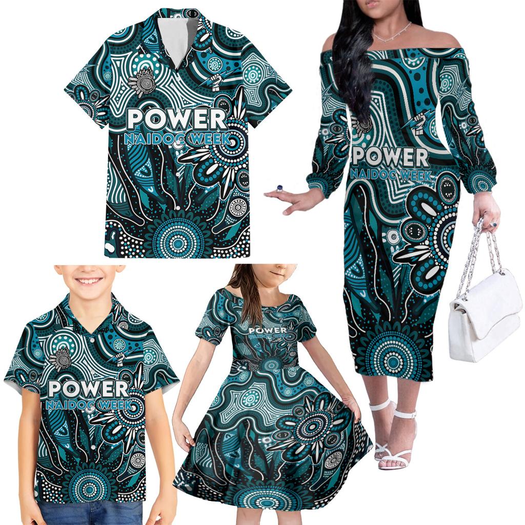 Personalised Power NAIDOC Week 2024 Family Matching Off The Shoulder Long Sleeve Dress and Hawaiian Shirt Aussie Aboriginal Art