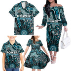 Personalised Power NAIDOC Week 2024 Family Matching Off The Shoulder Long Sleeve Dress and Hawaiian Shirt Aussie Aboriginal Art