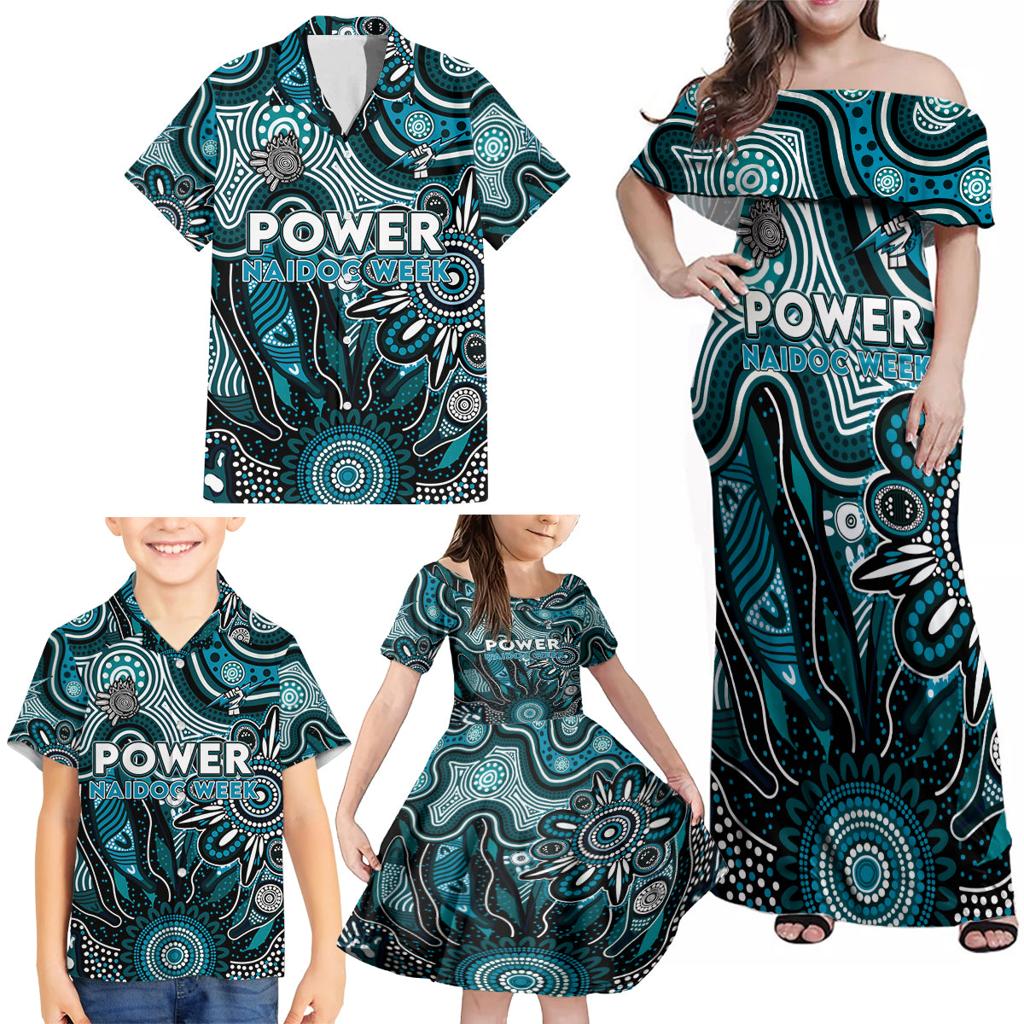 Personalised Power NAIDOC Week 2024 Family Matching Off Shoulder Maxi Dress and Hawaiian Shirt Aussie Aboriginal Art