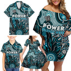 Personalised Power NAIDOC Week 2024 Family Matching Off Shoulder Short Dress and Hawaiian Shirt Aussie Aboriginal Art
