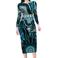 Personalised Power NAIDOC Week 2024 Long Sleeve Bodycon Dress Aussie Aboriginal Art